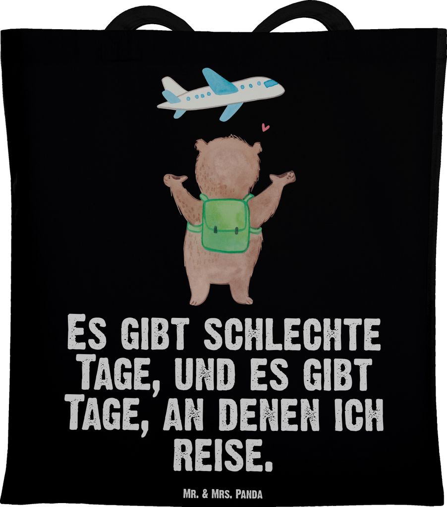 Mr. & Mrs. Panda Tote Bag Bär Reisen - Schwarz - Geschenk, Shopping Tasche, Jutebeutel, Reisebüro, Weltreise, Urlaub, Baumwolltasche, Beutel, Rei...