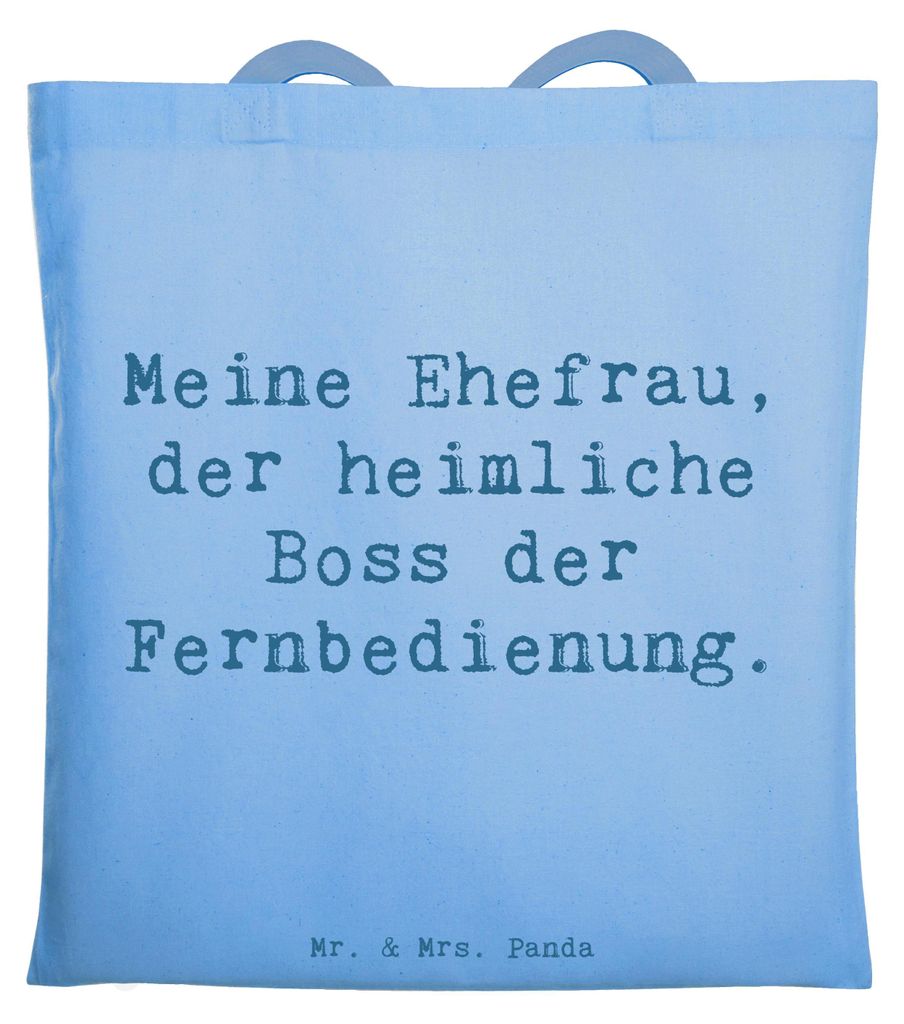 Mr. & Mrs. Panda Tote Bag Spruch Ehefrau Boss - Sky Blue - Geschenk, Stoffbeutel, Verwandte, Haushalt, Schultasche, Tasche, Geburtstage, Shopping, ...