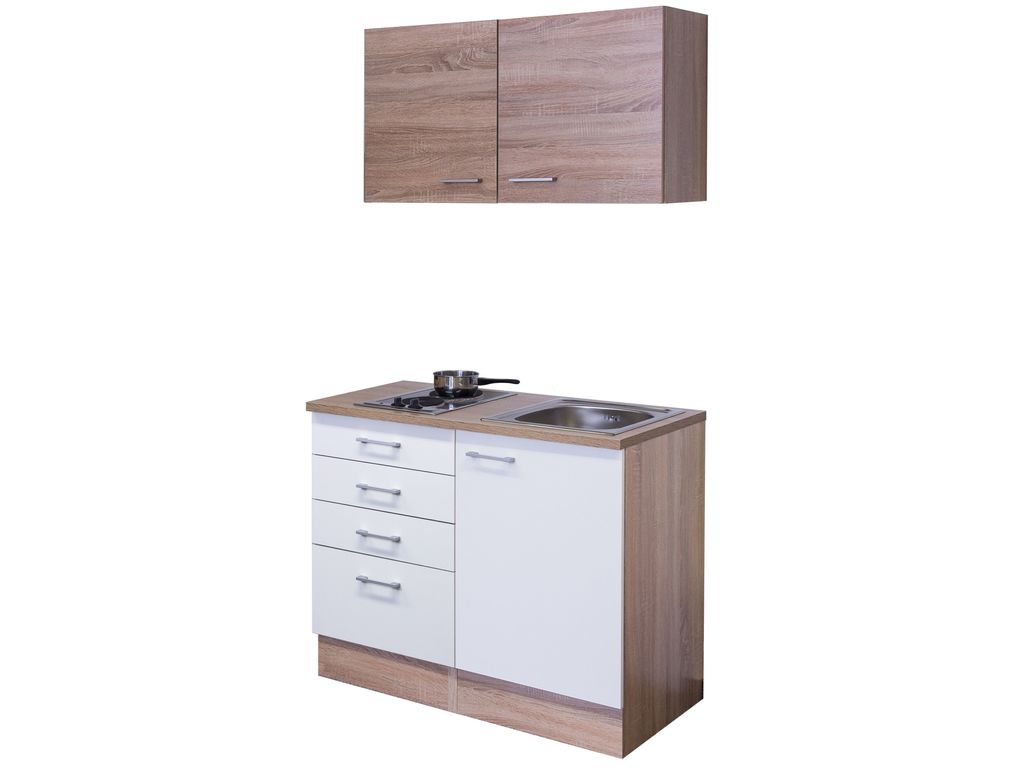 Miniküche - 100 cm - Weiß Sonoma Eiche – Salerno