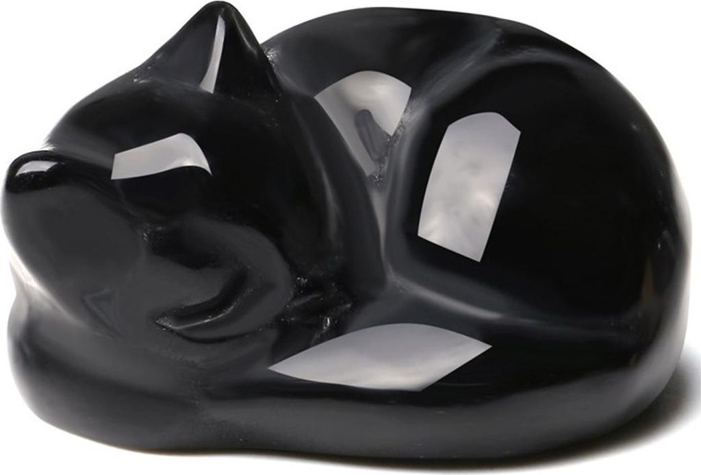Katzenfigur aus Obsidian, Katzenstatue aus schwarzem Produktbild 