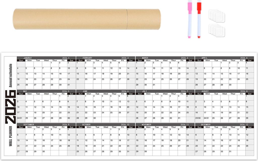 Supergroßer Wandaufkleber, Kalender 2026, wiederverwendbar, mattes Whiteboard, Heim- und Arbeitsplaner, ganzjähriges Planungstool