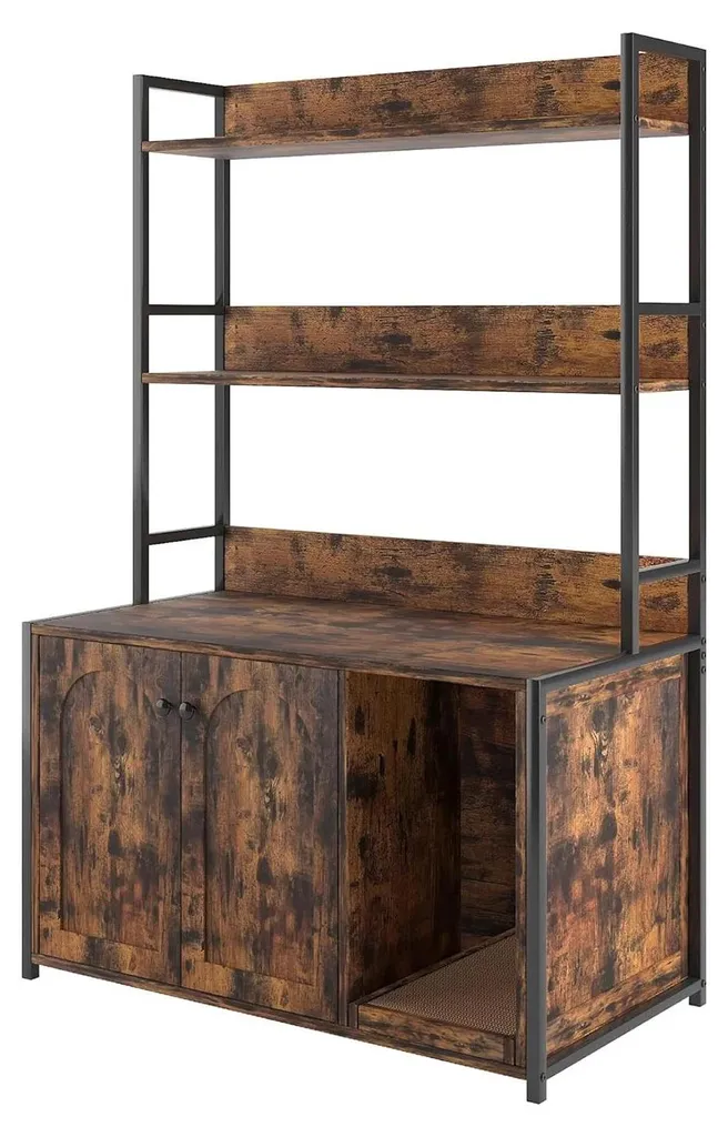 Maison pour chat bois bordeaux - Meuble de rangement avec litière cachée