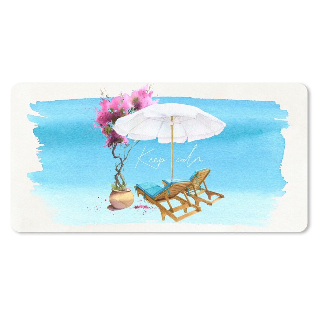 MuchoWow Schreibtischunterlage Strandkorb - Sonnenschirm - Blumen - Aquarell 80x40 cm - XXL Mauspad - Gaming Mauspad