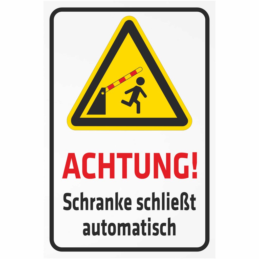 INDIGOS UG - Alu - Dibond Schilder 3mm - Sicherheit - Achtung! Schranke schließt automatisch - 200x150 mm