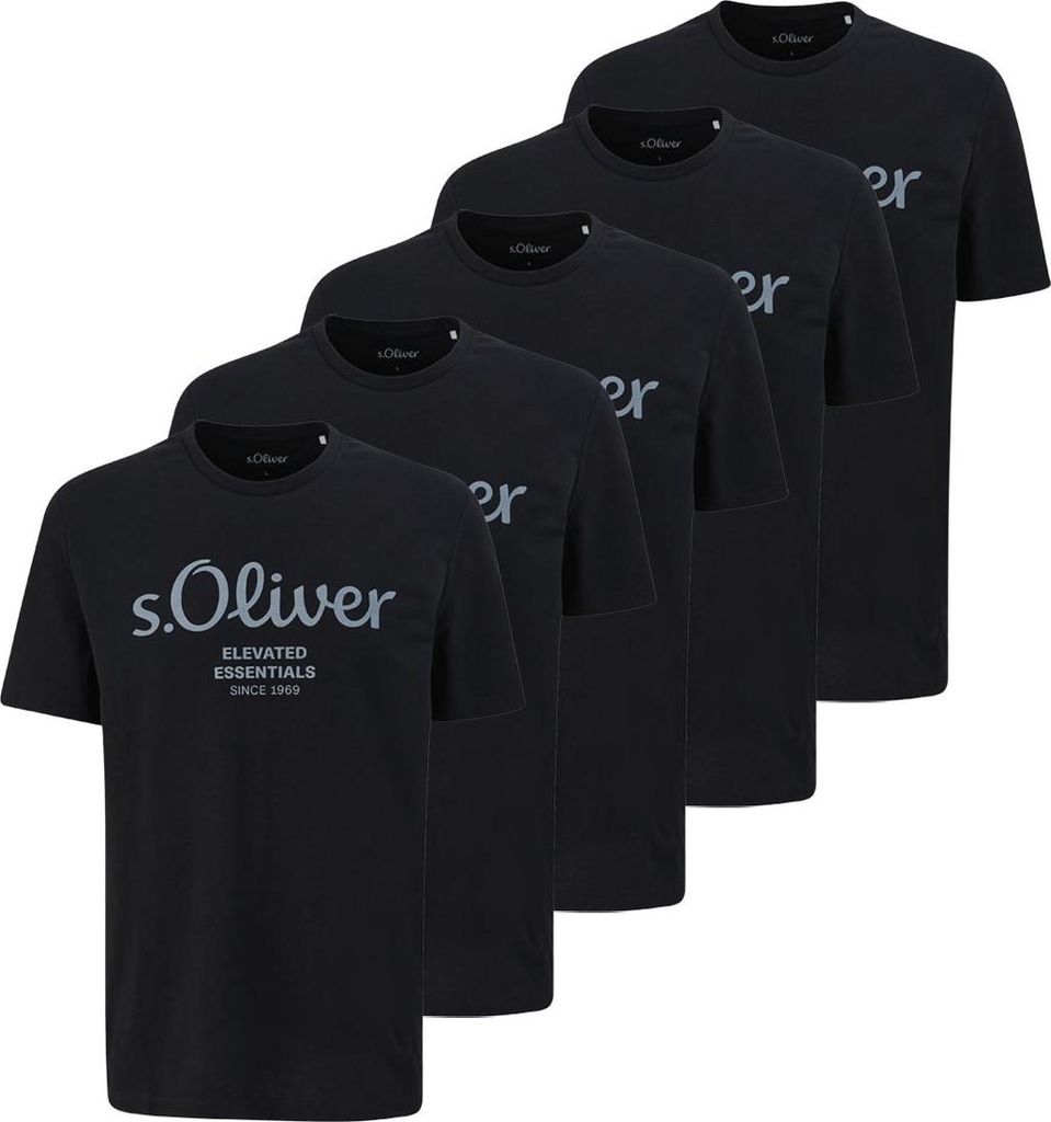 s.Oliver 5er Pack Basic T-Shirt Weicher Jersey mit Logo Print, Bequemer Regular Fit, Ideal für Alltag und Freizeit