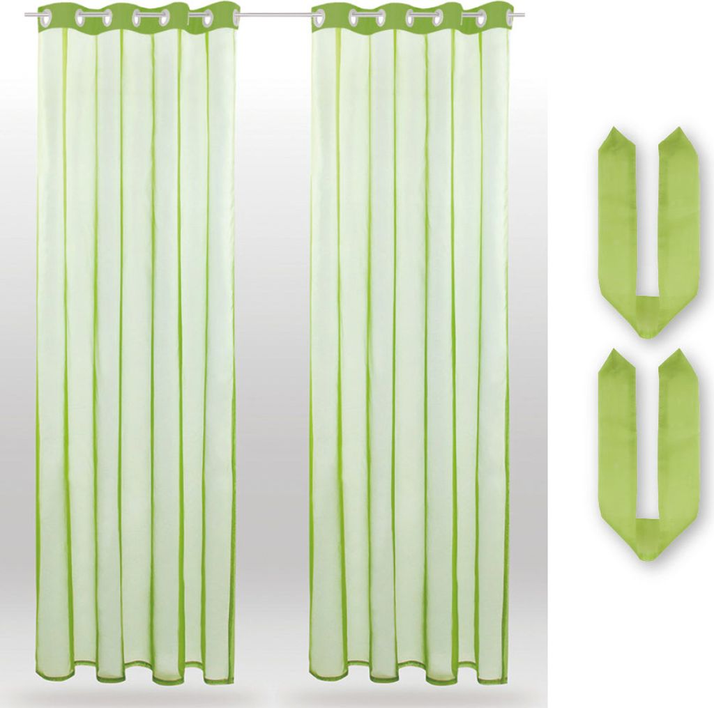 2er Pack Gardine (+ Raffhalter) Transparent Noella Ösen, Größe: 140 x 145cm (Grün)