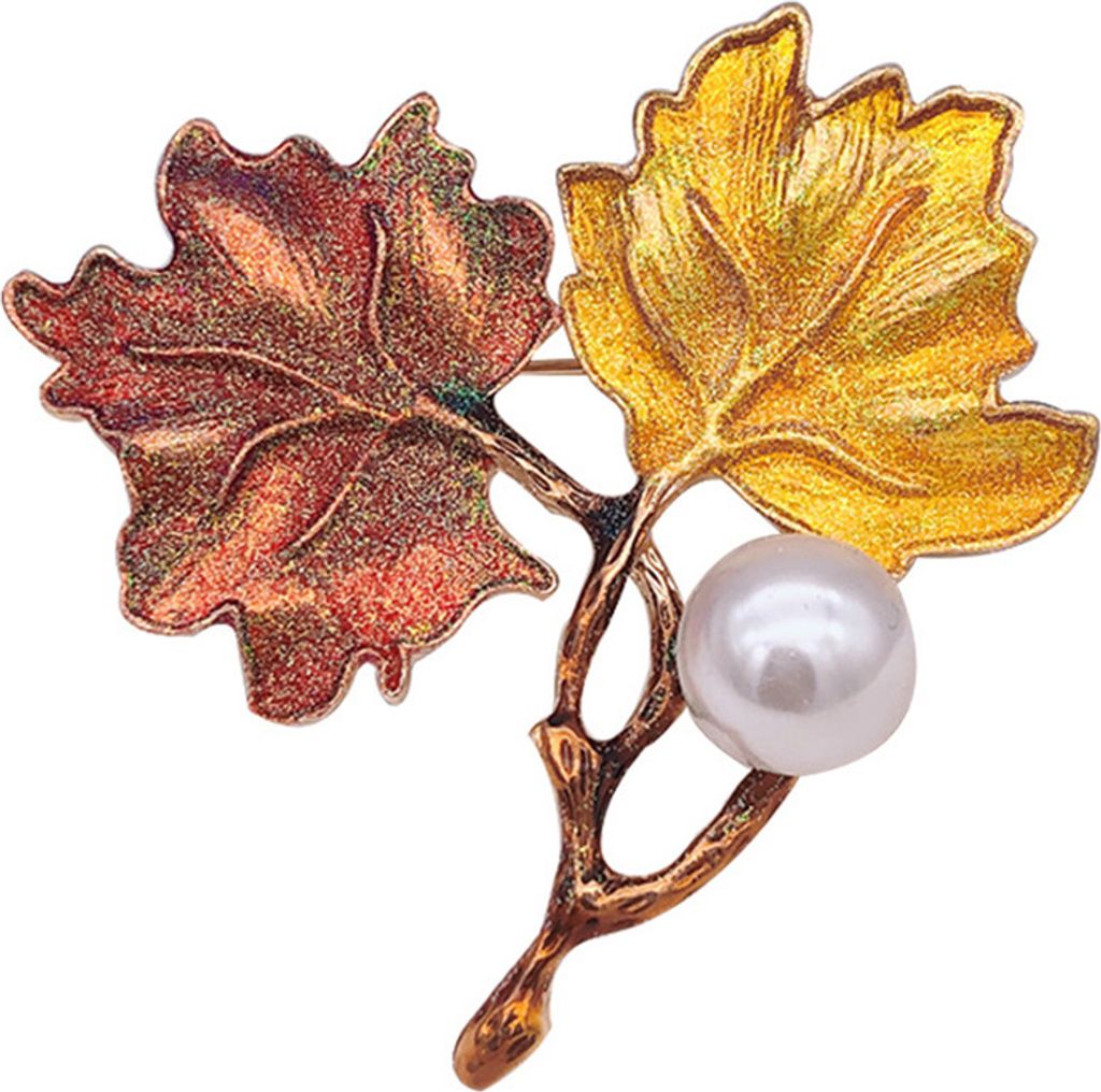 Frauen Vintage Imitation Perle Farbe Block Maple Leaf Brosche Pin Schmuck Geschenk