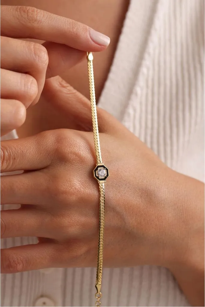 Bracelet ajustable argent 925 chaîne dorée zircone solitaire 18cm - 2