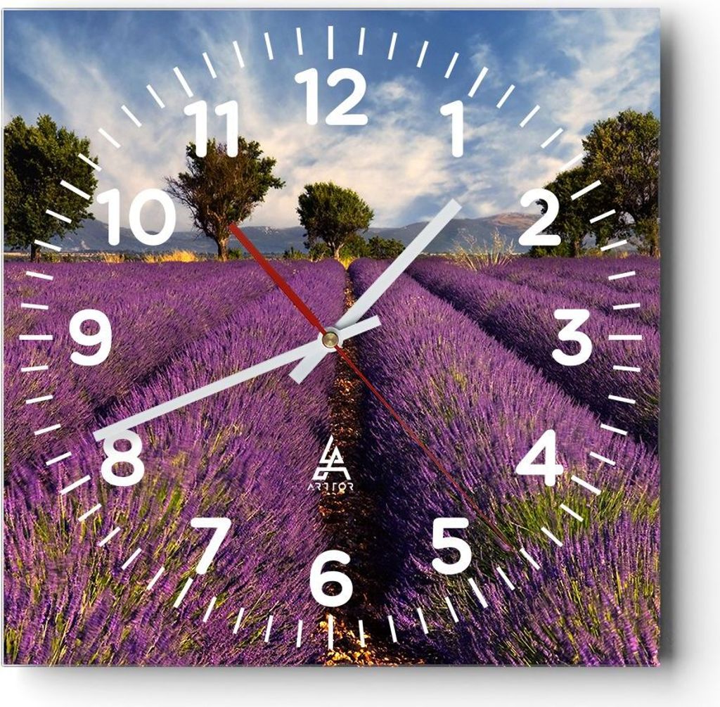 Wanduhr - Quadrat - Glasuhr - Landschaft Wiese Pflanzen - 40x40cm - Schleichendes Uhrwerk - Lautlos - zum Aufhängen bereit - Dekoration Modern - W...