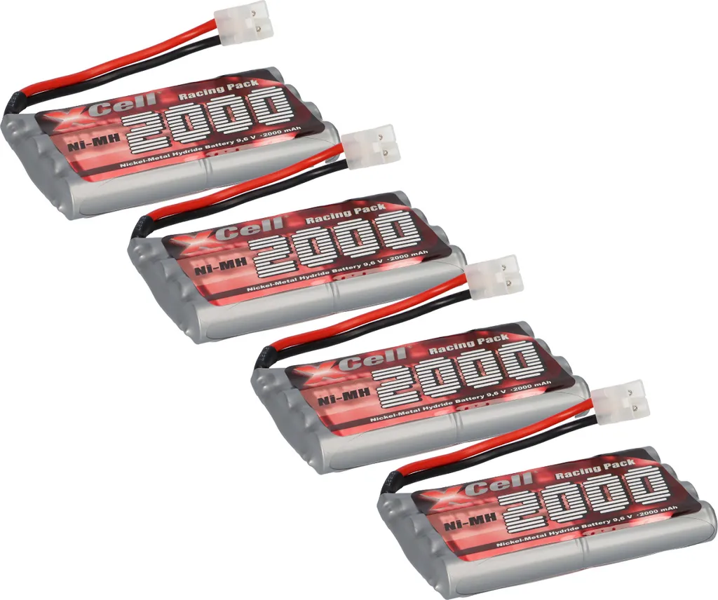 Lot 4 Accus XCell 9,6V 2000mAh Ni-MH AA avec Prise Tamiya Racing Pack