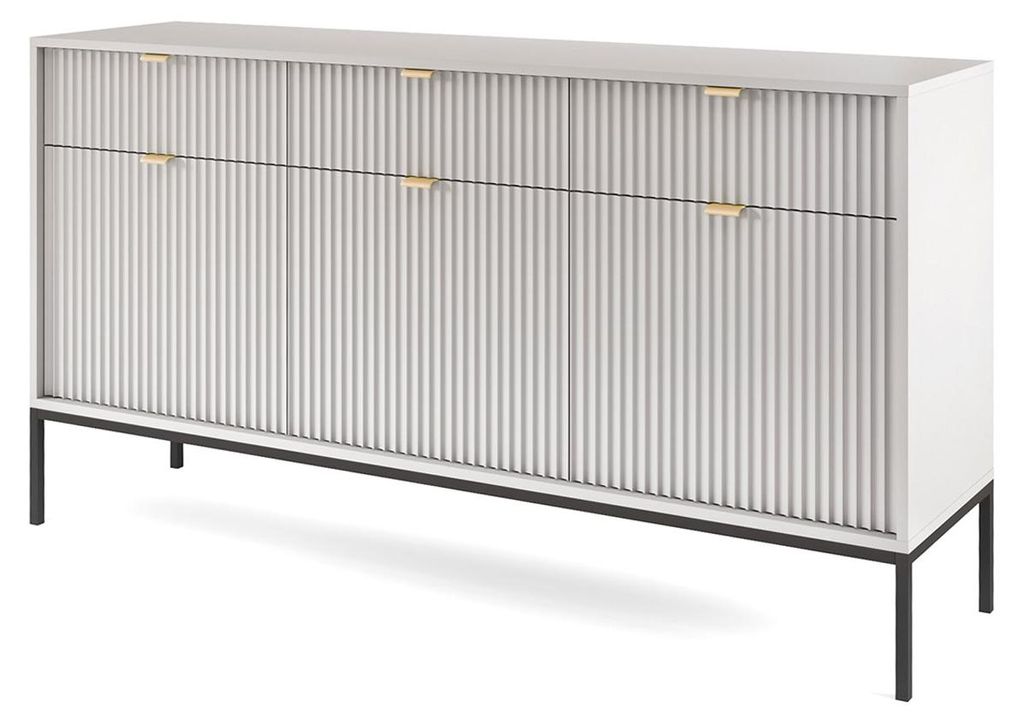 Kommode Nova Sideboard 154x39x83cm grau 3-türig MDF-Fronten mit Schubladen