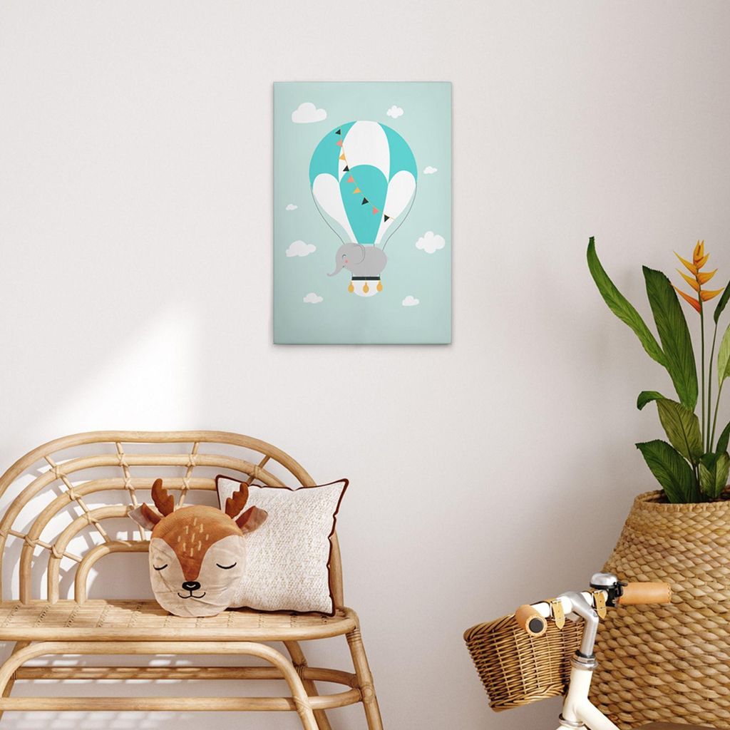 TADESSI Leinwandbild Heißluftballon Kinderzimmer Elefant - Wandbild 40 x 60 cm - Kunstdruck auf Leinwand in Grün Weiß - M1-No.51439