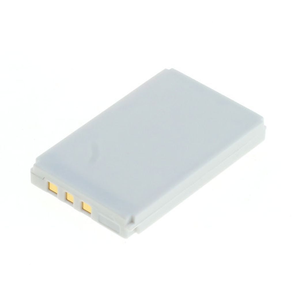A white battery pack with gold connectors on a white background.