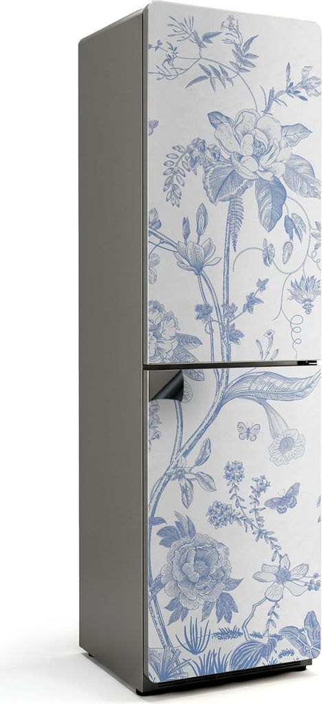 Florale Illustration mit Insekten – Magnetische Kühlschrank Abdeckung – Dekorfolie magnetisch Küche – Kühlschrank Magnet Deko – selbstkl...