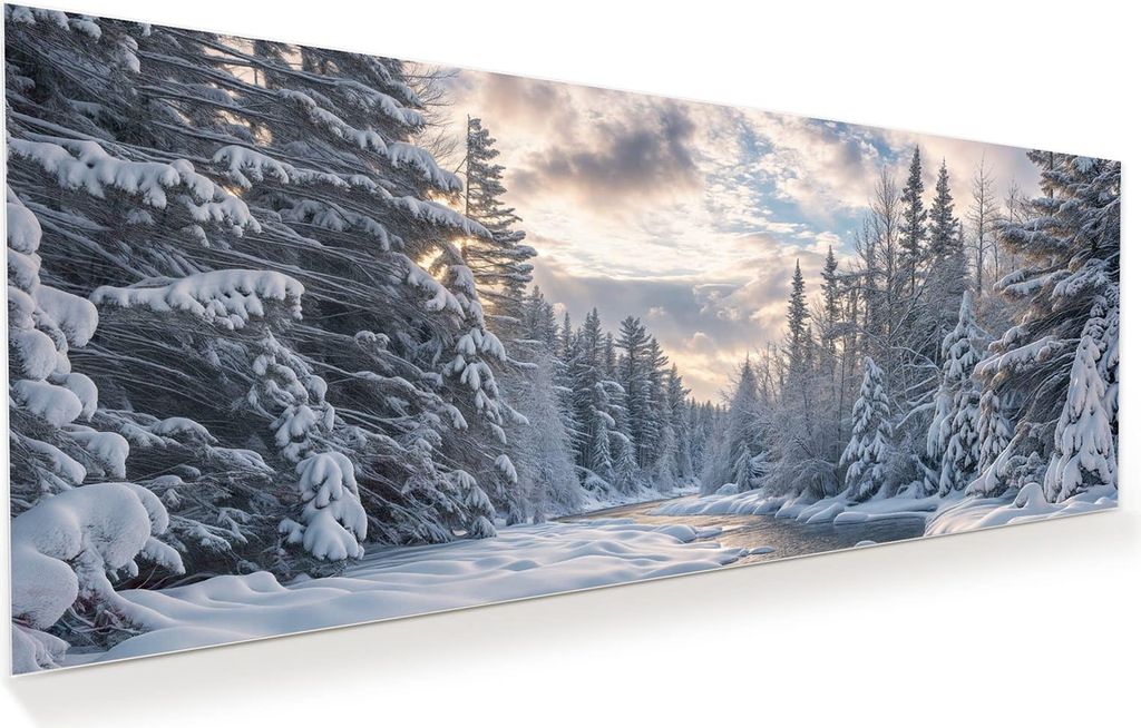 Glasbild 125x50cm in XXL für Wohnzimmer, Schlafzimmer Motiv Winterfluss