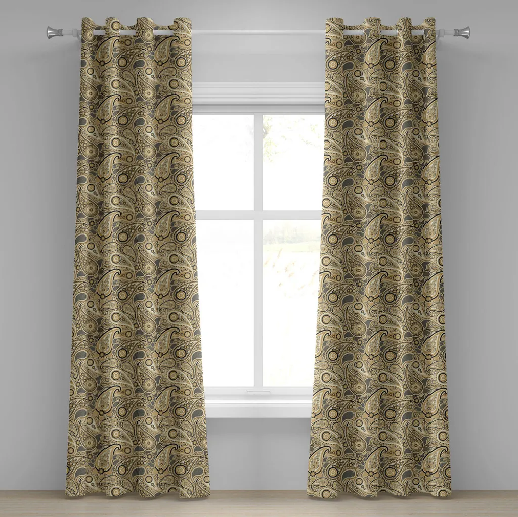 ABAKUHAUS Tenda con occhielli color terra, motivo iraniano Paisley tradizionale asiatico Welsh Pears, tende decorative a 2 pannelli, 280 cm x 245 cm, grigio giallo