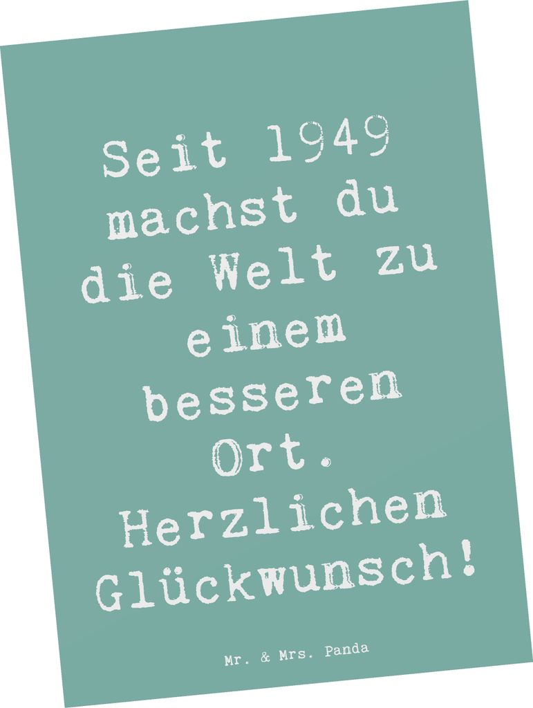 Mr. & Mrs. Panda Postkarte Spruch 1949 Geburtstag - Meeresbrise - Geschenk, Grußkarte, Postkarten, Geburtsjahr, liebevolle Geste, Ansichtskarten, ...