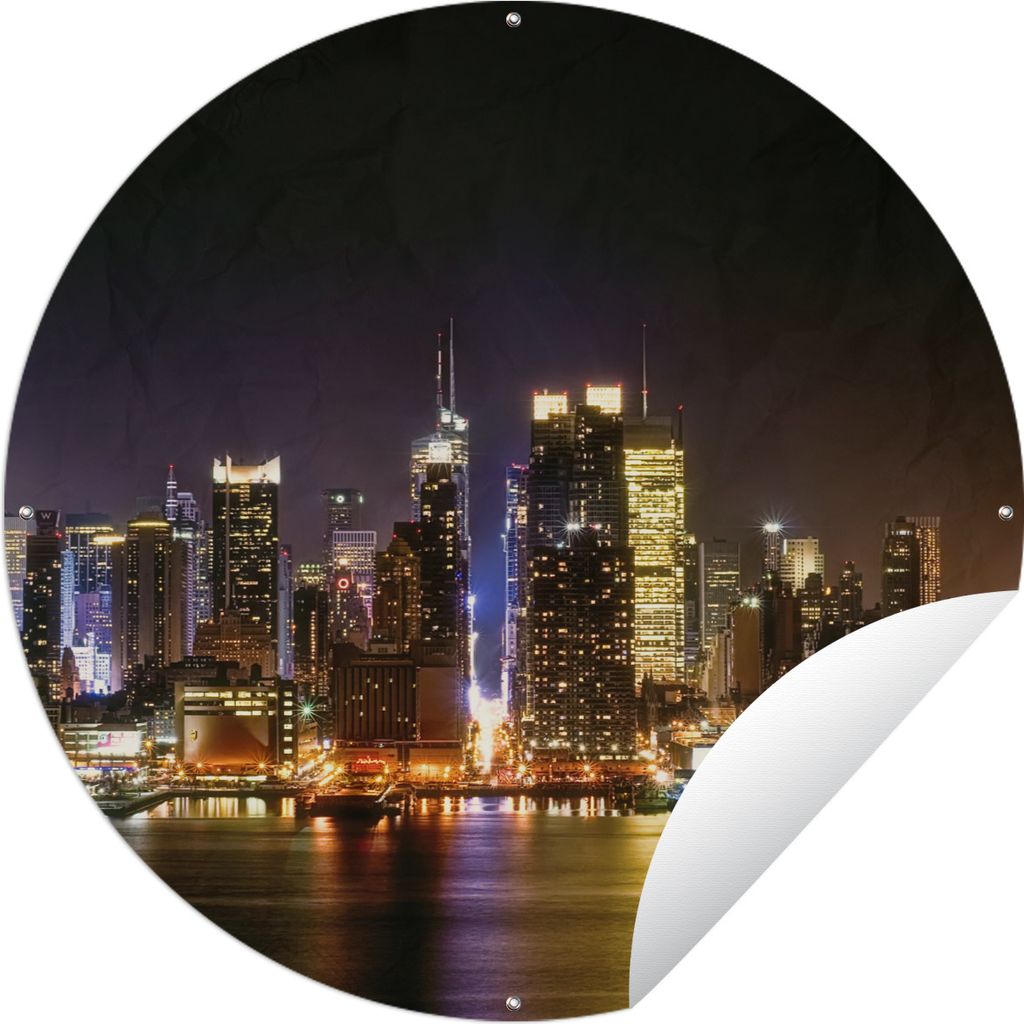 MuchoWow Gartenposter Outdoor-Poster Rund New York - Skyline - Farben Ø 150 cm Gartendeko Rundes Poster draußen