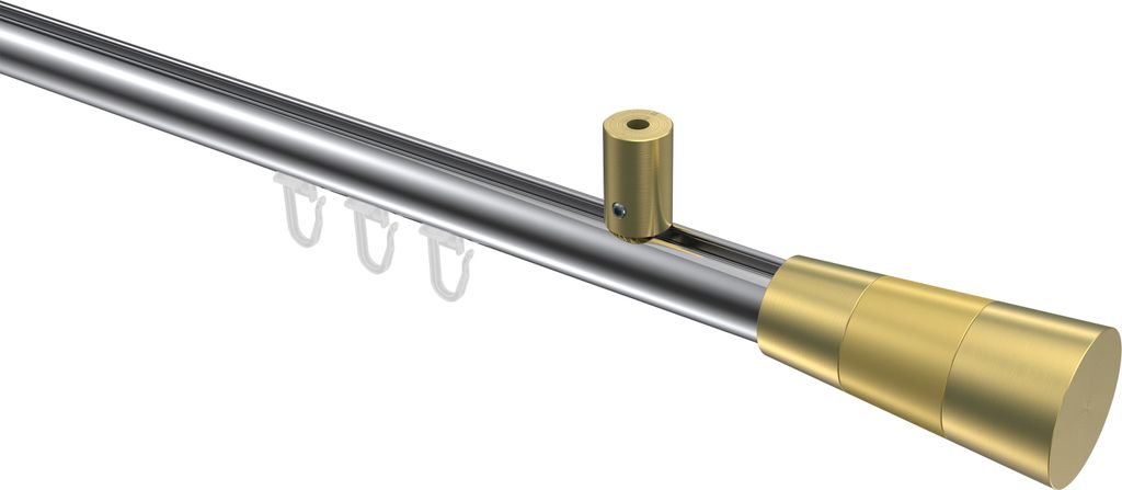 Interdeco Innenlaufstange / Gardinenstange mit Innenlauf Chrom / Messing-Optik, Typ Sonius Tanara (Konus Bicolor) Deckenmontage, 20 mm Ø 1-läufig...