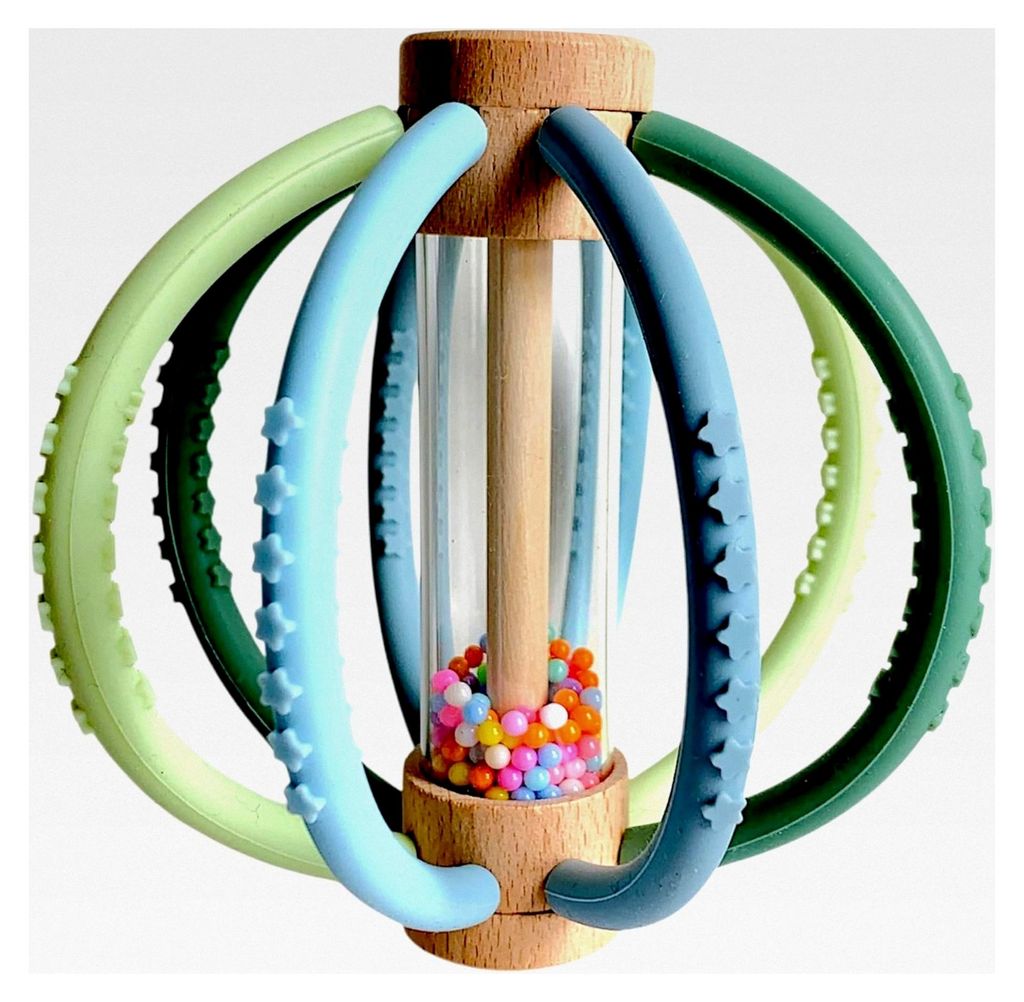 Zahnungshilfe für Babys aus Silikon – Montessori Spielzeug für 0-6 Monate – Tummy Time Spielzeug mit sensorischer Rassel – leicht zu greife...