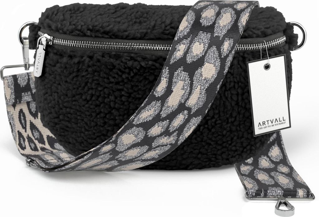 ARTVALL - Umhängetasche Teddy, Klein mit verstellbarem Schultergurt, abnehmbares Taschenband, Crossbody Bag in Schwarz