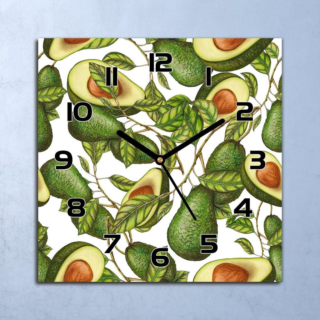 Wanduhr Echt-Glas-Küchenuhr Avocado Früchte Quarz Lautlos 30x30 Deko Bilder