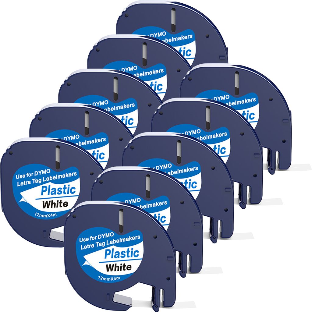 Boxstuff - Dymo LetraTag 91201 - S0721610 - Etikettenband - Schwarz auf weißem Kunststoff - 12 mm x 4 m - 10 Stück