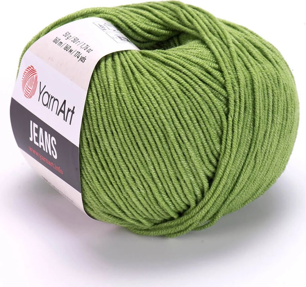 A ball of green yarn with a label.