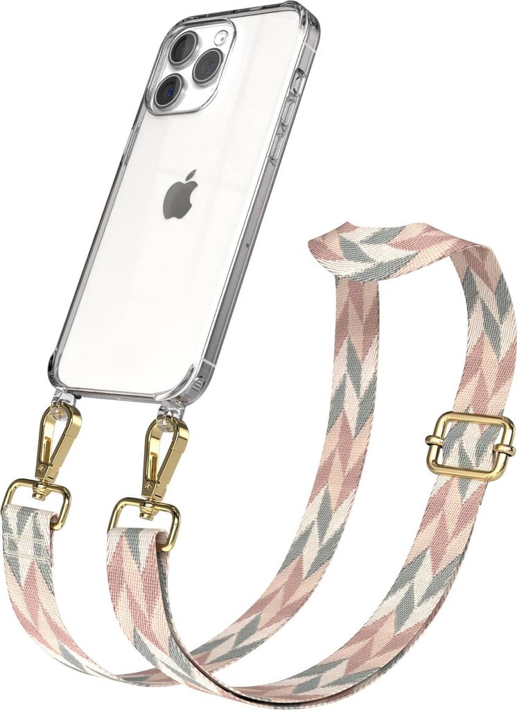 EAZY CASE Handykette - Verstellbarer Trageriemen kompatibel mit Apple iPhone 15 Pro Max, Handykordel mit transparenter Silikon-Hülle, Karabiner Go...