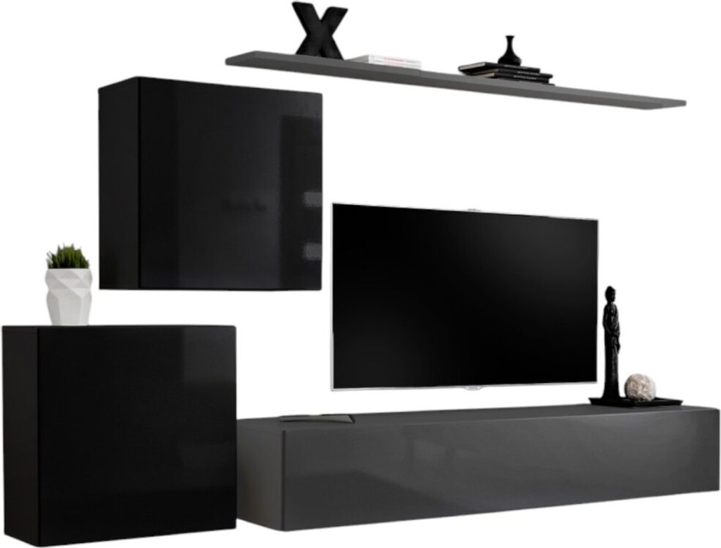 Wohnzimmermöbelset SWITCH V Design, in glänzendem Grau und Schwarz.