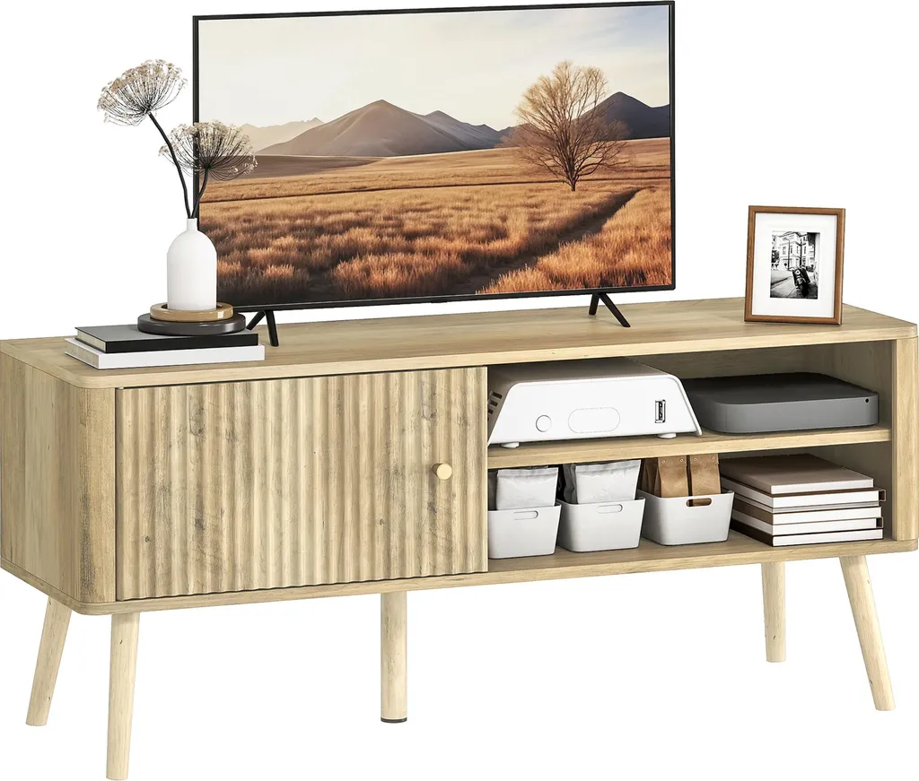 Grand Meuble TV 55 Pouces avec Compartiments Ouverts pour Salon Moderne