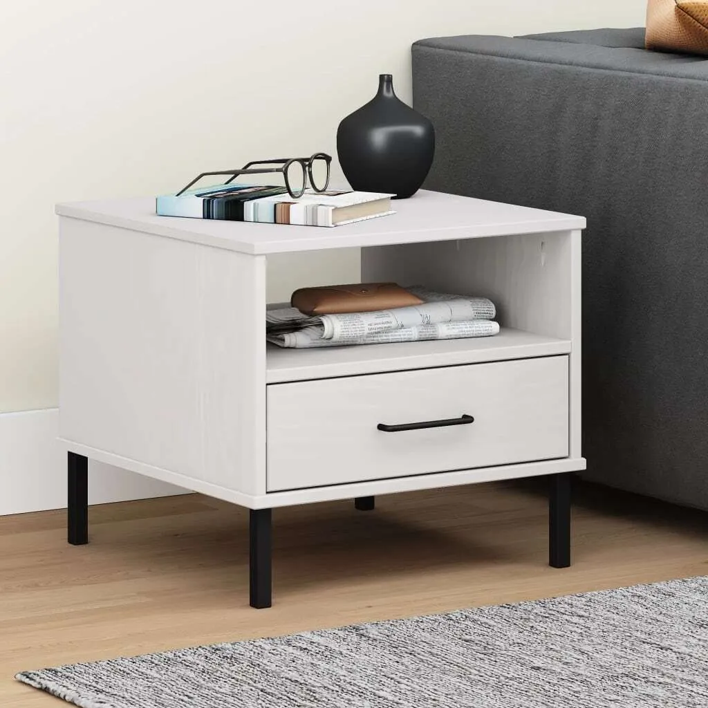 Comodino OSLO in Pino Massiccio Bianco con Gambe in Metallo - Offerta