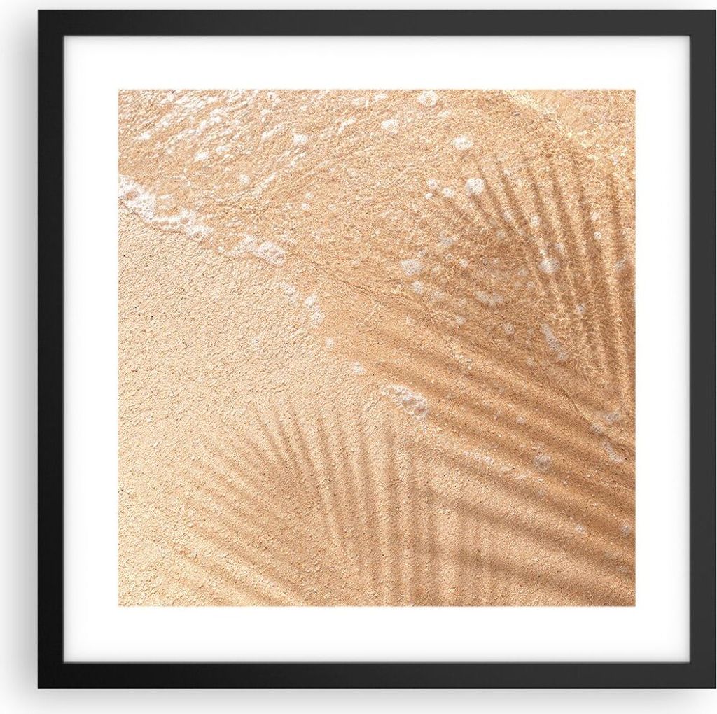 Gerahmtes Poster - Schwarzer Rahmen - Sand Schatten Blätter - 40x40 cm - Wand Bild - Wanddeko - Wandbilder - Kunstposter - Wandposter - Bilderrahm...