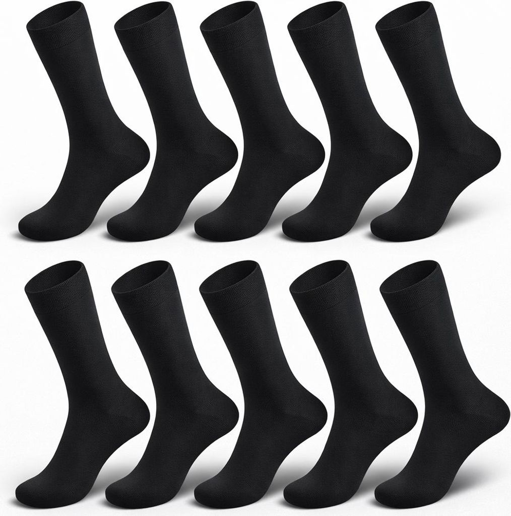 10 Paar Herren Business Socken – Komfortbund – 80% Baumwolle – Schwarz 39-42