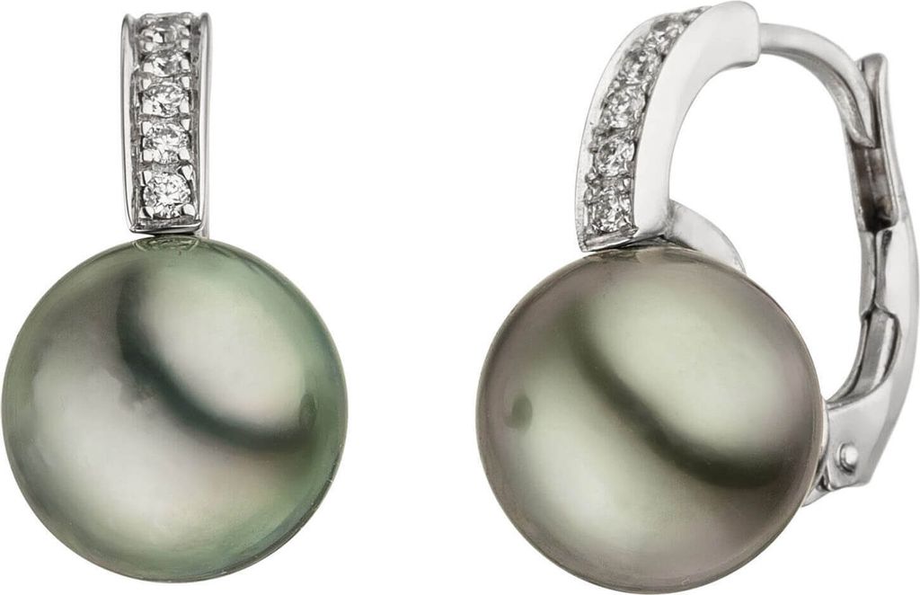 Ohrhänger mit 8-9mm Tahiti Perlen & 12 Brillanten 585 Gold Weißgold Ohrringe