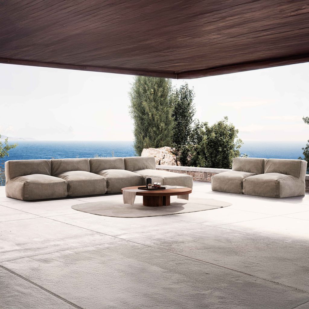 Modulare 6-Sitzer-Gartenmöbel mit beigefarbener Chaiselongue - Oviala Mixi