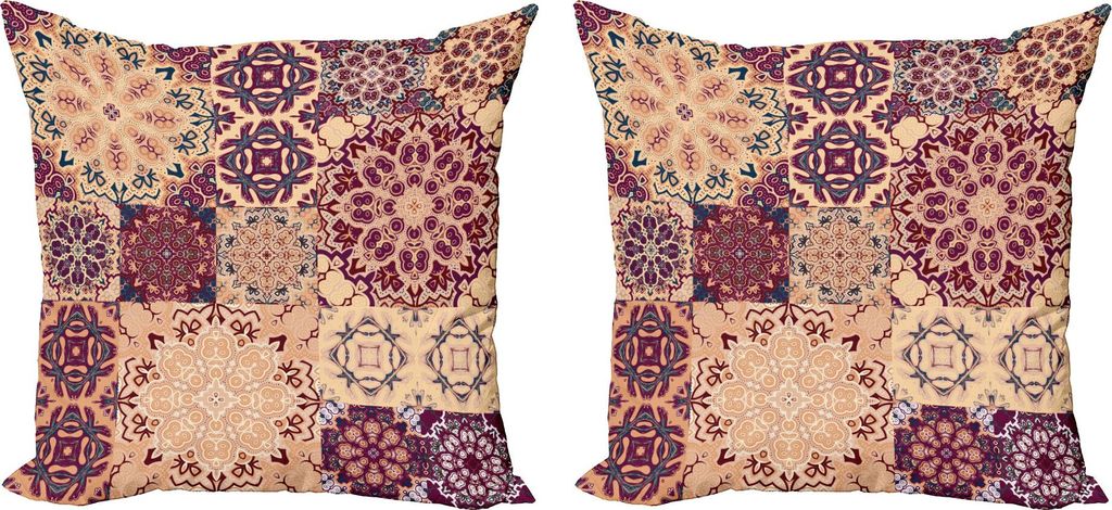 ABAKUHAUS marokkanisch Kissenbezug Set (2Stück), Großer Satz Bunte Vintage Keramikfliesen Arabeske Authentische Blumen Forms, 50 x 50 cm, Orange Rot