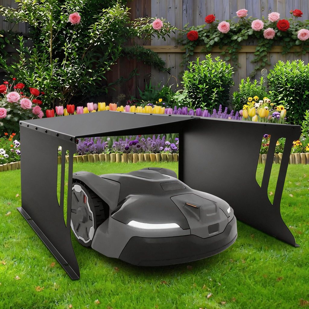 Stahl Mähroboter Garage, 78x61x31 cm UV-beständig, Rostfrei, Metall-Unterstand für Rasenmäher, Mährobotergarage Dach Carport Rasenroboter für...
