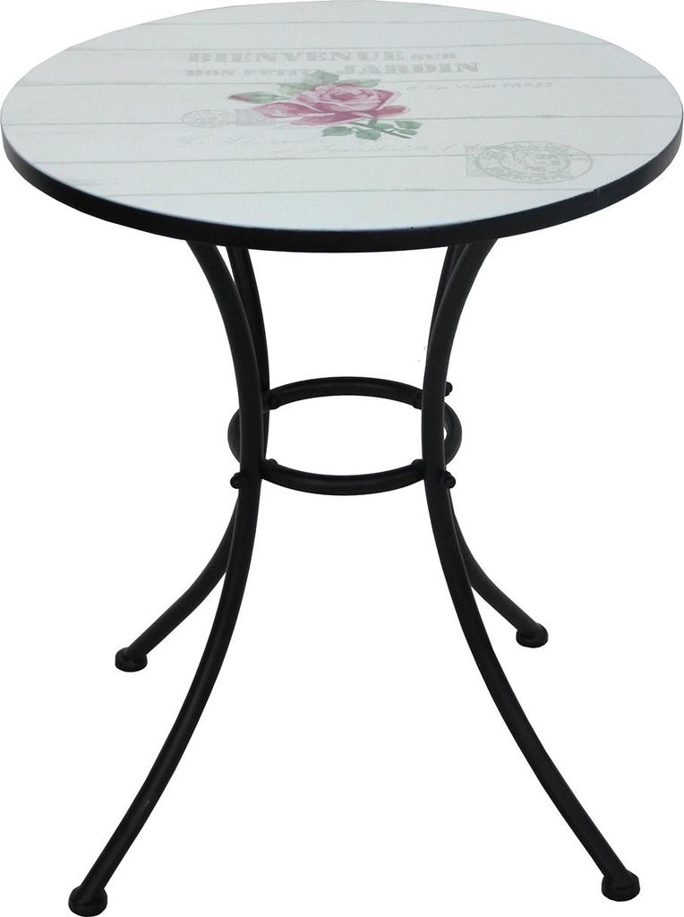 Gartentisch Celia Bienvenue, rund, Metall, Ø 57 x H 68 cm, Vintage Stil, sommerliche Farben