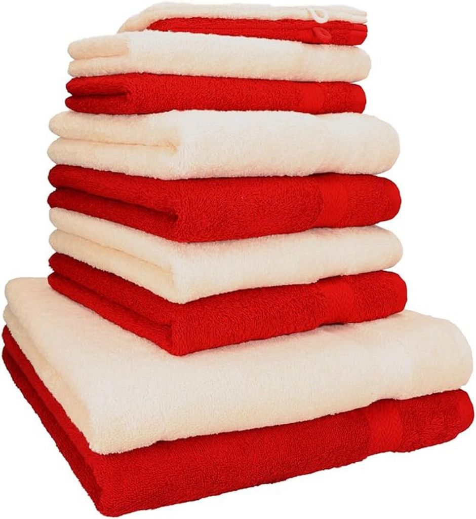 Betz 10-tlg. Handtuch-Set PREMIUM 2 Duschtücher 4 Handtücher 2 Gästetücher 2 Waschhandschuhe Farbe: rot & beige