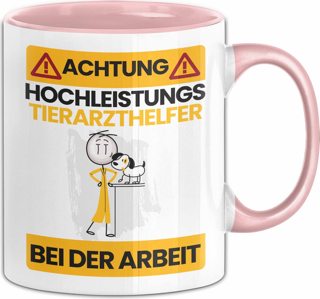 Tierarzthelfer Tasse Geschenk Lustiger Spruch Geschenkidee für Tierarzthelfer Achtung Hochleistungs Tierarzthelfer Bei Der Arbeit (Rosa)