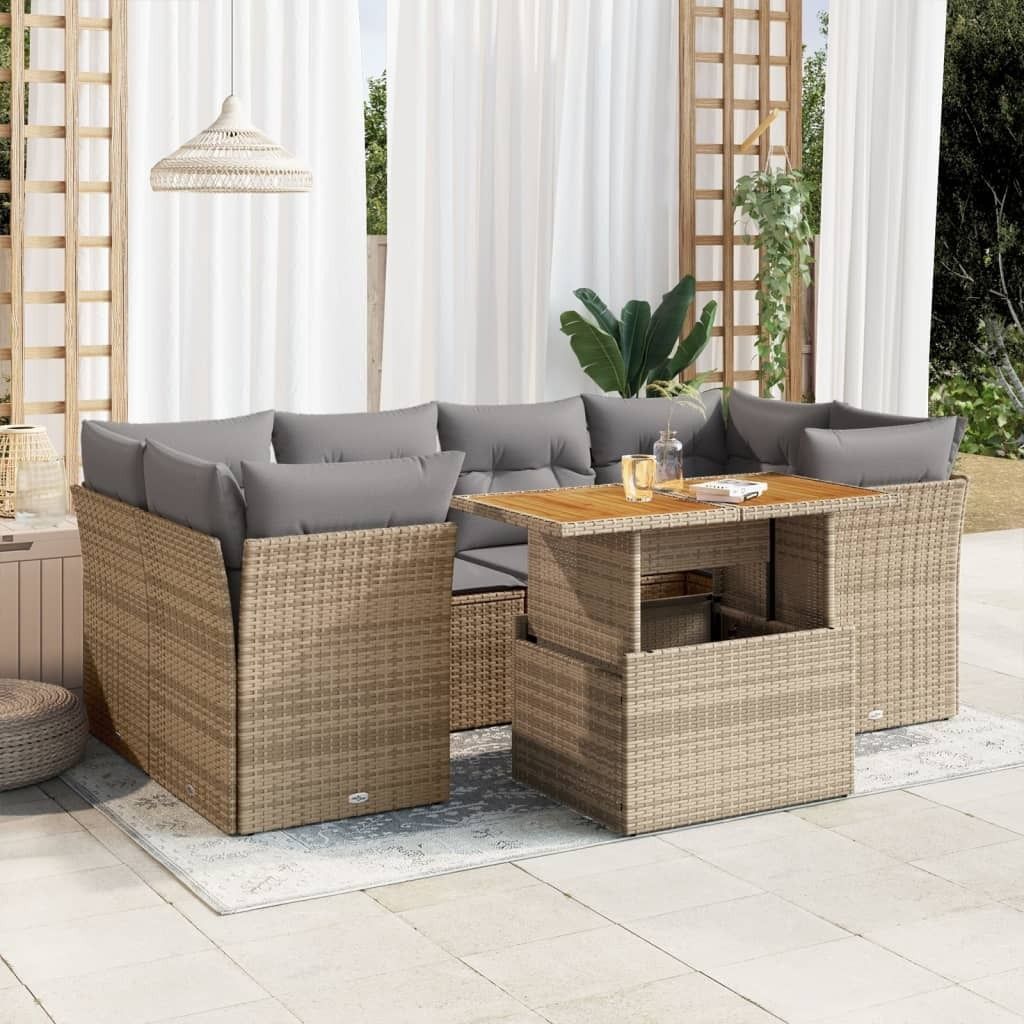 "2026 Promotion" 7-tlg. Garten-Sofagarnitur/Terrassenmöbel - mit Kissen - Beige Poly Rattan - Gartenmöbelset CC18218