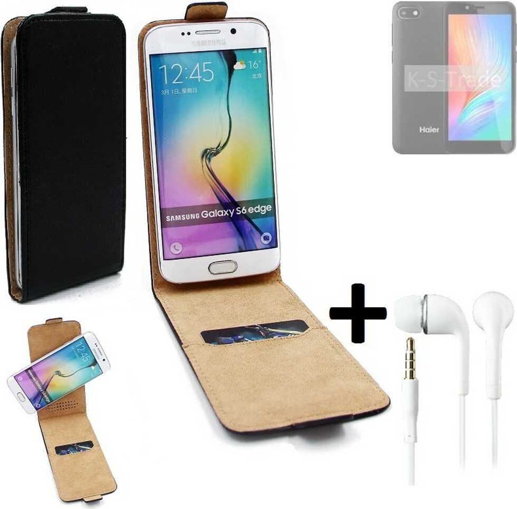 K-S-Trade Handyhülle + Kopfhörer kompatibel mit Haier Alpha A2 Lite 360° Flipstyle Schutzhülle Smartphone Tasche Case Flip cover schwarz 1x