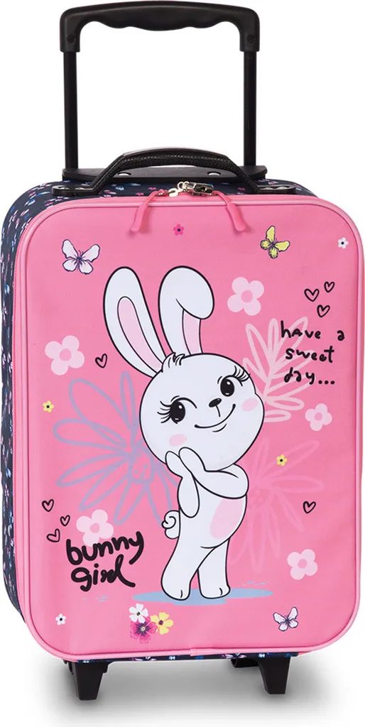 Valise enfant Bunny Girl Fabrizio à roues silencieuses et manche réglable