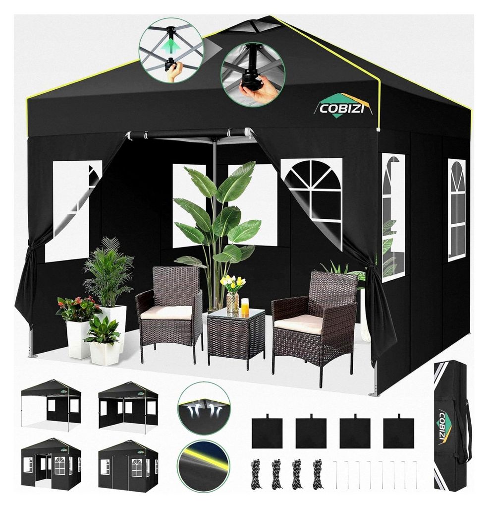 Faltpavillon 3x3 Pop Up Pavillon wasserdicht stabil winterfest klappbar mit 4 Seitenwänden UV-Schutz Gartenpavillon mit Netzlüftungsöffnung und ...