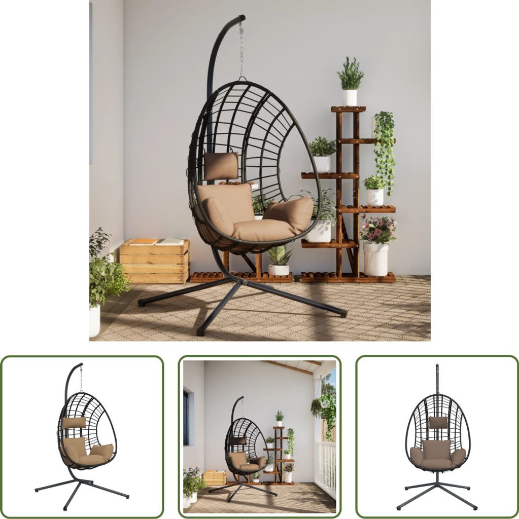 The Living Store Hängesessel Ei-Design mit Ständer Taupe Rattan und Stahl
