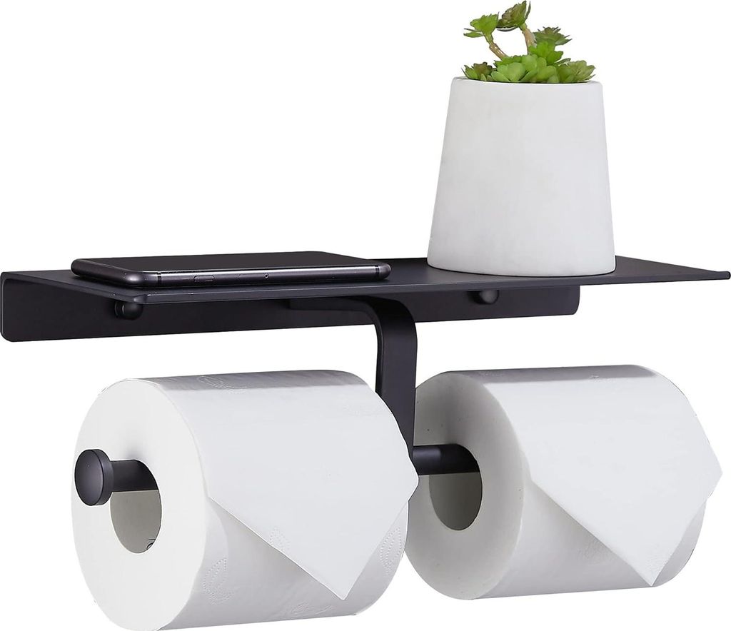 Doppelrollen-Toilettenpapierhalter mit rostfreiem Aluminium, Badezimmer-Telefonhalter, perforationsfreie Aufkleber- oder Badezimmer-Schraubbefestig...