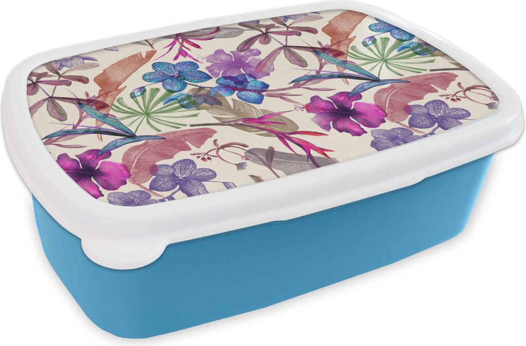 KitchenYeah Lunchbox Brotzeit Brotdose 17x11 cm Blumen - Regenbogen - Dschungel - Muster - Vintage Kinder Brotzeitdose - Lunch - Kunststoff - Br...
