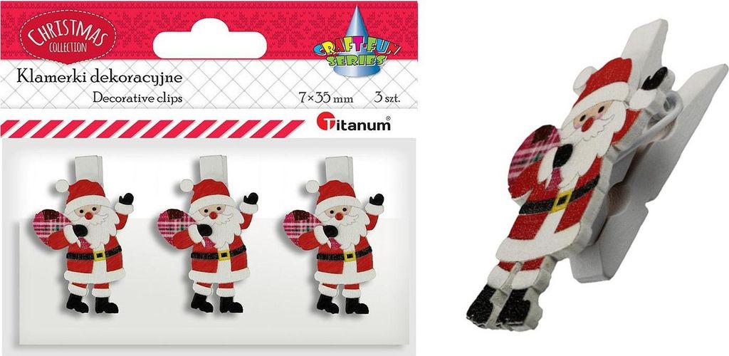 Mollette decorative in legno Babbo Natale 3 pz Titanum Immagine del prodotto 
