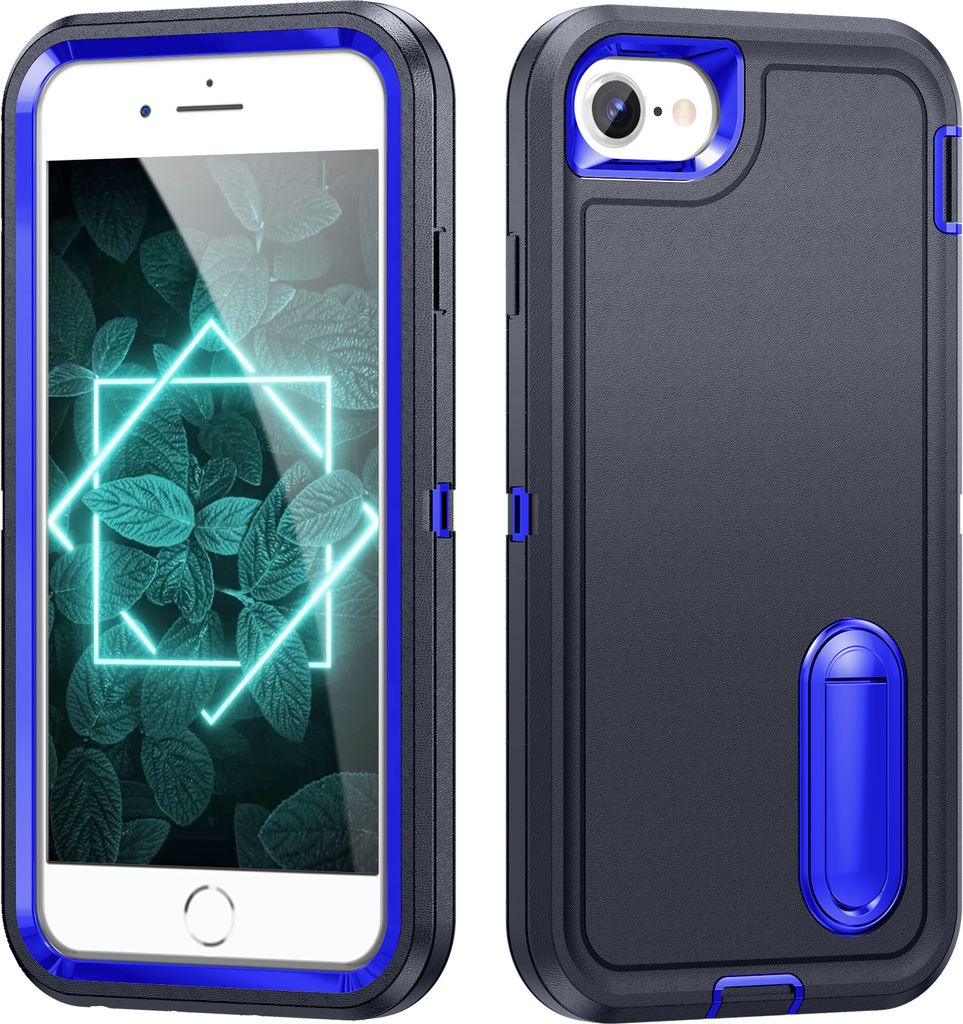 Hülle für iPhone 8 Plus/7 Plus/6 Plus/6s Plus Hybrid Dreilagige Robust Stoßfest Schwerlast Schutzhülle mit Ständer Dunkelblau